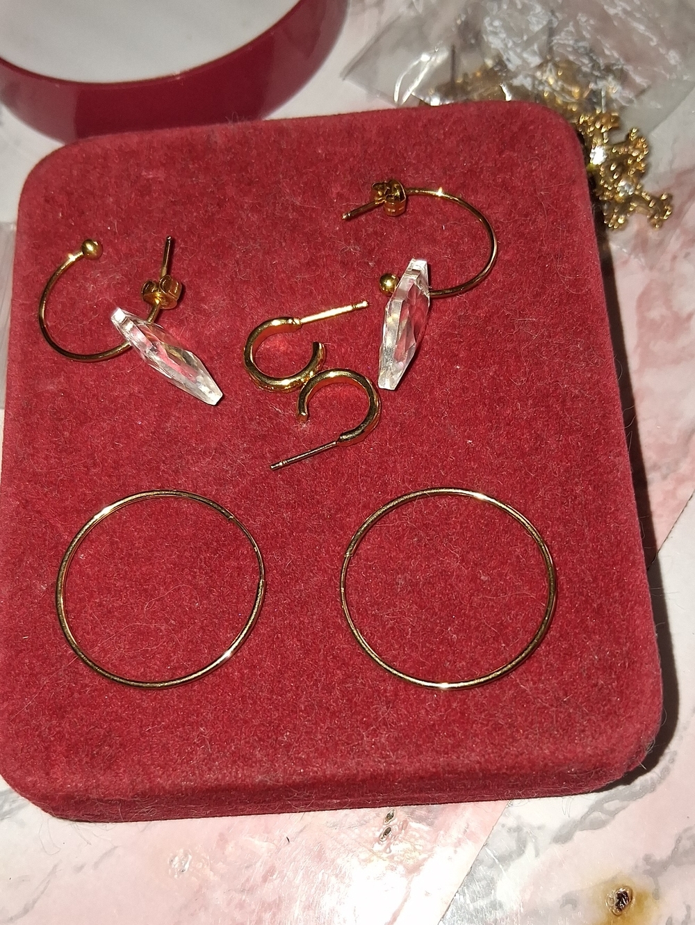 BUNDLE Gold Hoop and Crystal Drop Earring Set - Women Jewelry